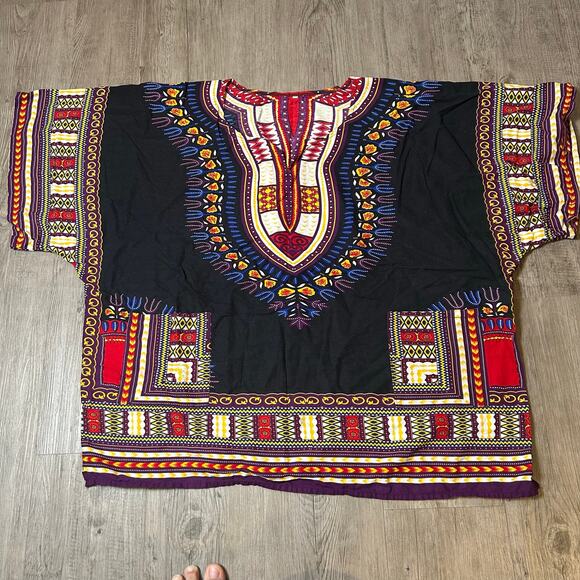 Other Other - African Dashiki Shirt Unisex Plus Size Black Multicolor Tribal Tunic 30” Chest